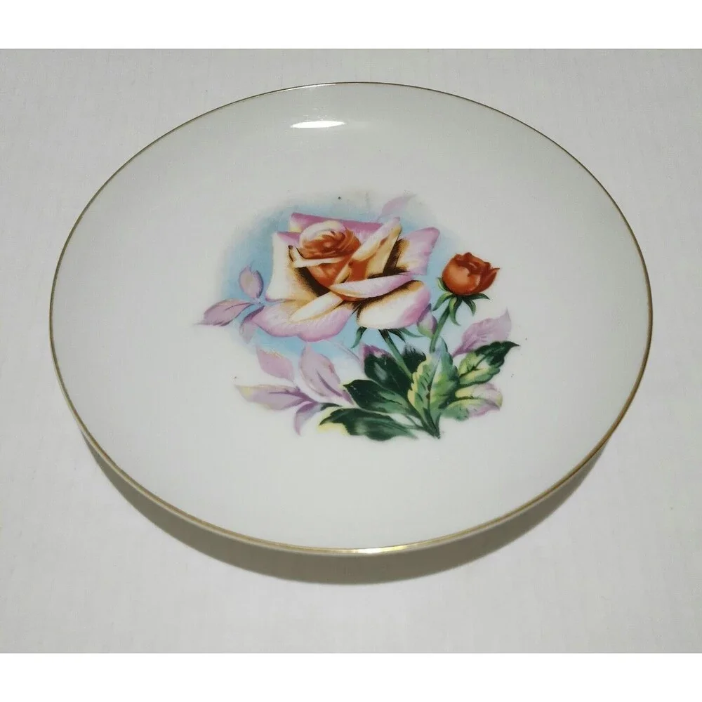 Vintage Original Arnart Creation Japan Floral Rose Ceramic Decorative Plate 7.75